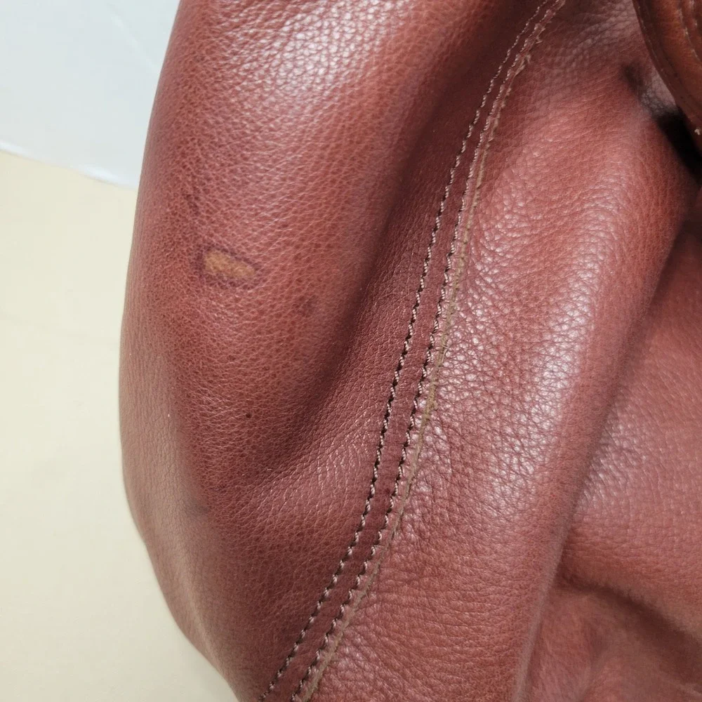 Lucky Brand Brown Leather Hobo Bag Braided Handle Crossbody Cognac Clover Charm